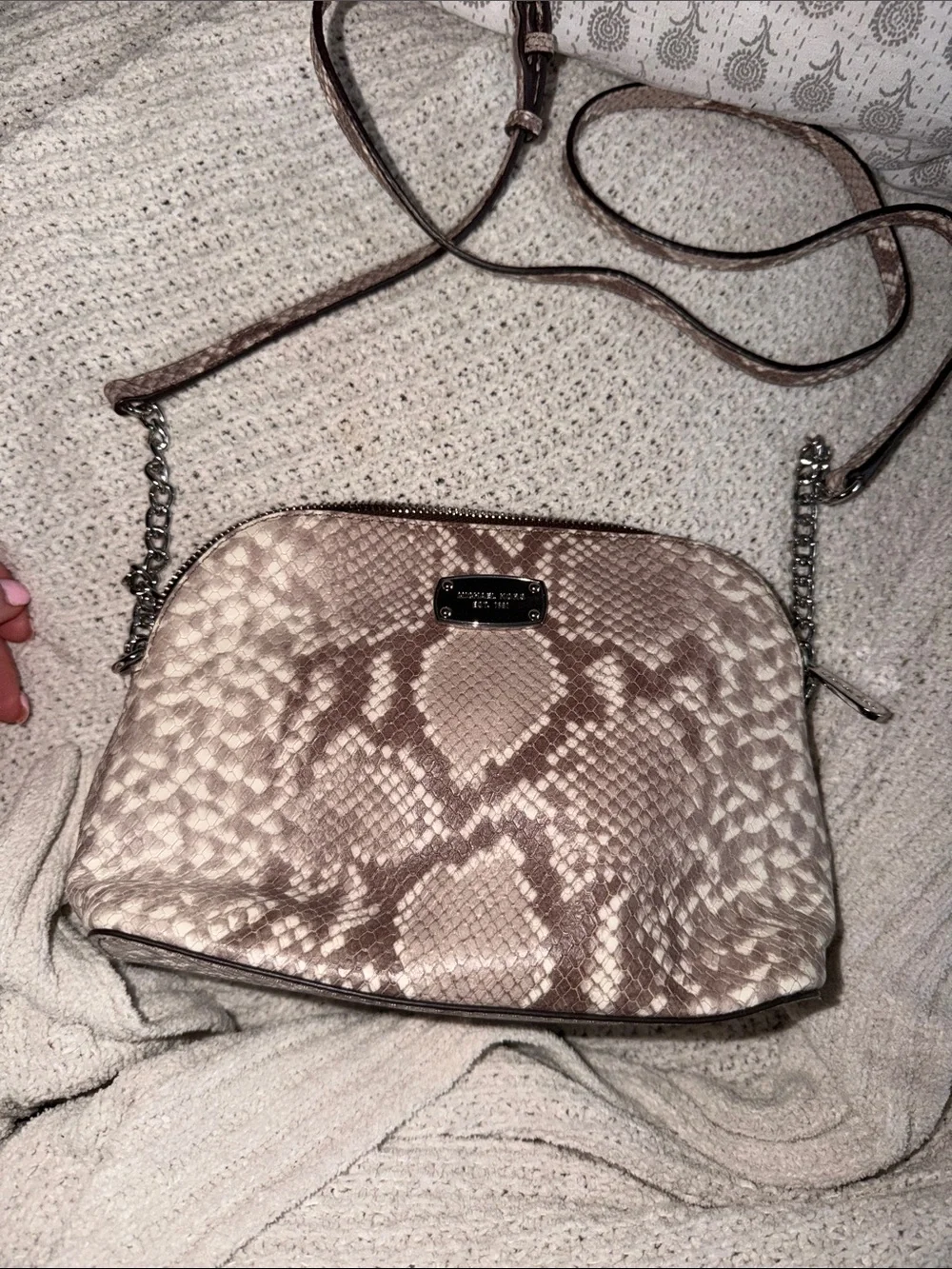 Michael Kors Taupe Snake-Print Crossbody Bag